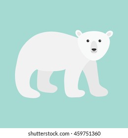 Arctic polar bear cub. Cute cartoon baby character. Flat design. Blue background. Isolated. Vector illustration