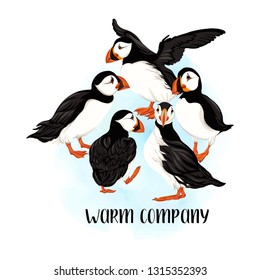 Arctic Puffins  with slogan. Vector illustration.