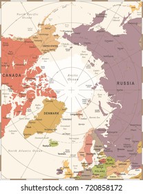 Arctic Region Map - Vintage Detailed Vector Illustration