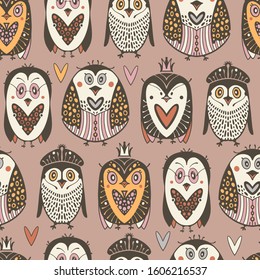 Arctic seamless pattern with cartoon penguins.