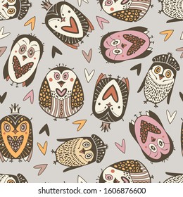 Arctic seamless pattern with cartoon penguins.