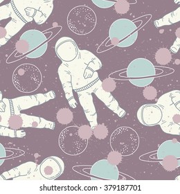 Arctic Space Pattern with Planet and Cosmonaut