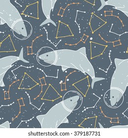 Arctic Space Pattern with Shark and Constellations