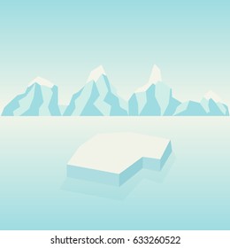 Arctic. Vector illustration - ocean and icy mountains. Cold and severe landscape