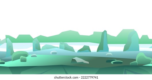 Arctic view with pieces of ice and crack. Winter landscape. Harsh cold nature.Isolated on white background. Snow and ice frost. Cartoon fun style. Flat design. Vector