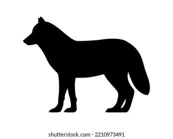Arctic wolf silhouette. Vector illustration black silhouette polar white arctic wolf isolated on white. Logs icon, side view.