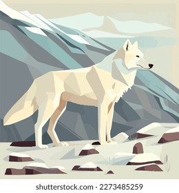 Arctic wolf in snowy tundra. Arctic birds in natural habitat. Flat vector illustration concept