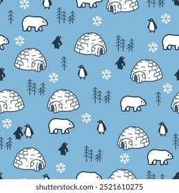 Arctic Wonderland Northern Nook Scene Wilderness. Perfect for winter-themed projects, holiday decor, children’s clothing, or stationery, this pattern brings a touch of the Arctic to any creation.