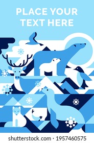 Arctical, polar animals abstract vector banner, cover, graphic print. Geometric pattern.