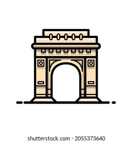 Arcul de Triumph, The Arch Of Triumph, Bucharest Romania, illustrative colored line icon of the Bucharest landmark monument.