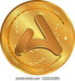 Ardana DANA gold coin.Cryptocurrency exchange.Ardana DANA coin logo isolated.