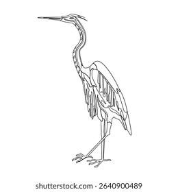 ardea purpurea. purple heron vector illustrations. simple draw