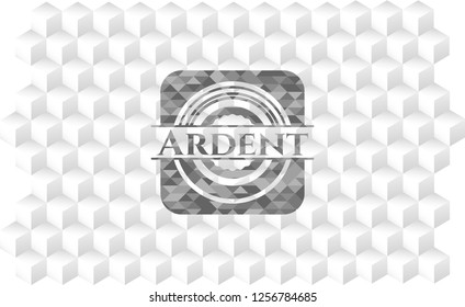 Ardent realistic grey emblem with cube white background