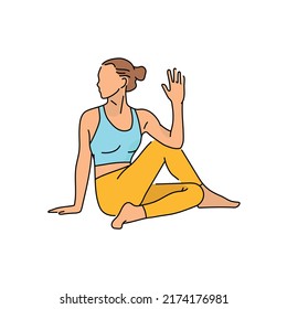 Ardha matsyendrasana color line illustration. Pictogram for web page, mobile app, promo.
