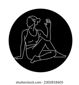 Ilustración de la línea de color de Ardha matsyendrasana. Pictograma para página web, aplicación móvil, promoción.