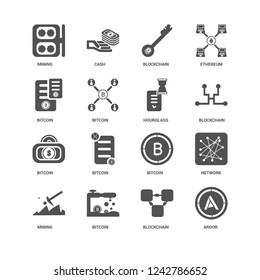 Ardor, Bitcoin, Mining, Cash, Network, Blockchain icon 16 set EPS 10 vector format. Icons optimized for both large and small resolutions.