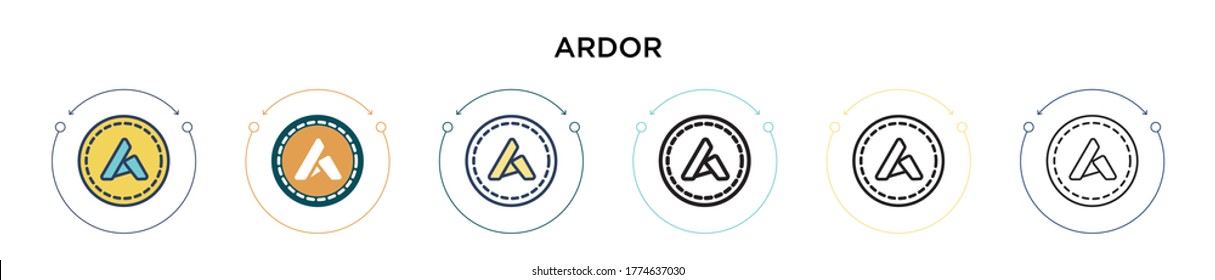 Ardor-Icon in vollem, dünnen Linie, Umriss und Strich-Stil. Vektorgrafik von zwei farbigen und schwarzen oder schwarzen Vektorgrafiken-Designs kann für mobile, i, i, web-basierte