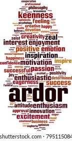 Ardor word cloud concept. Vector illustration