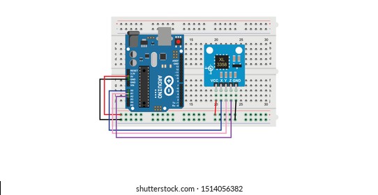 arduino interfacing with triple axis accelerometer, xl3358, arduino uno, robotics, vector, illustration, iot, diy 