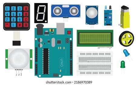 Arduino Kit With Sensor Modules, Lcd, Keypad, Motor And Led.