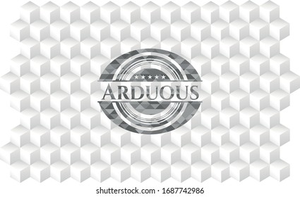 Arduous realistic grey emblem with cube white background