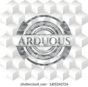 Arduous realistic grey emblem with geometric cube white background