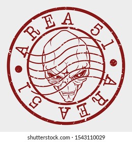 Area 51 Alien Stamp Postal. Silhouette Seal. UFO Round Design. Vector Icon. Design Retro Travel.