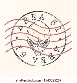Area 51 Alien Stamp Postal. Silhouette Seal. UFO Round Design. Vector Icon. Design Retro Travel.