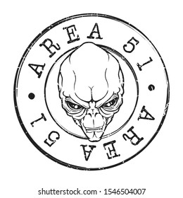 Area 51 Alien Stamp Postal. Silhouette Seal. UFO Round Design. Vector Icon. Design Retro Travel.