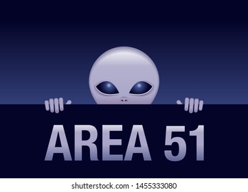 Area 51 - gray alien looking out from behind the fence of secret territory - vector fantastic picture