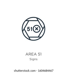 Area 51 icon. Thin linear area 51 outline icon isolated on white background from signs collection. Line vector sign, symbol for web and mobile