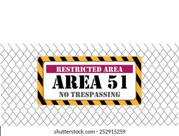 Area 51 signboard on a fence. Editable eps10 vector.