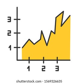 Area chart color icon. Rising graph with indexes. Increasing diagram. Infographic growth with numbers. Business report visualization. Marketing research presentation. Isolated vector illustration