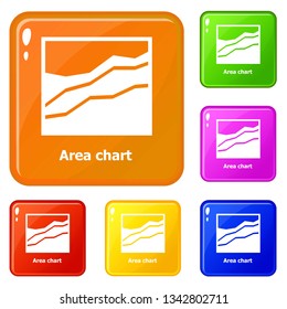 Area chart icons set collection vector 6 color isolated on white background