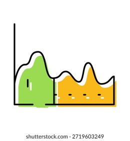 Gráfico de área que ilustra los datos comerciales y las tendencias del mercado con capas de rellenos verdes y amarillos sobre fondo blanco para informes, presentaciones, paneles y gráficos de análisis