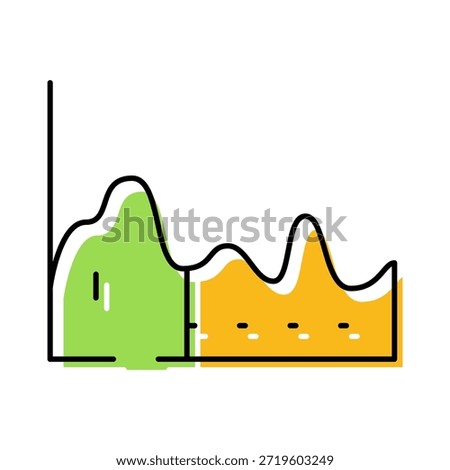Area chart illustrating business data and market trends with layered green and yellow fills on white background for reports, presentations, dashboards, and analytics visuals