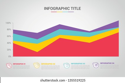 area chart infographic with modern style and color with 4 step process - vector illustration
