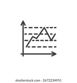 Area Chart line icon filled under the curve. Outline vector icon illustrating accumulated data sign. This symbol is perfect for reports, infographics, and dashboards.