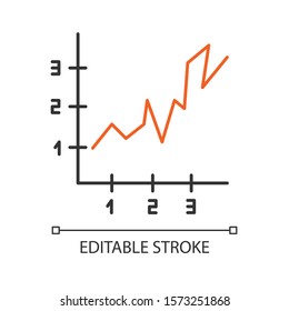 Area chart linear icon. Rising graph with indexes. Increasing diagram. Infographic. Business visualization. Thin line illustration. Contour symbol. Vector isolated outline drawing. Editable stroke