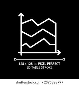 Area chart white linear icon for dark theme. Revenue management. Temperature change. Data presentation. Infographic element. Thin line illustration. Isolated symbol for night mode. Editable stroke