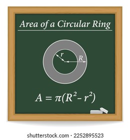 Area of a circular ring. Chalkboard. School. Vector illustration.