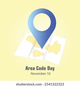 El Día del Código de Área se celebra el 10 de noviembre. Pin de ubicación GPS en el mapa Vector, ilustración.