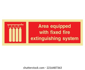  Zona Equipada con sistema de extinción de incendios fijos - Señales internacionales de control de incendios y seguridad - Control de incendios, equipo de emergencia, sistema de extinción, sistema de supresión.