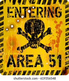 Area fifty one sign. Grungy vector illustration