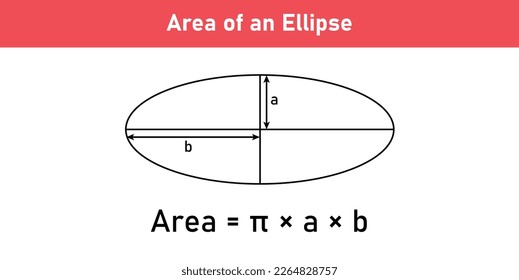 Area formula of ellipse shapes. Area formulas for ellipse 2d shapes. Vector illustration isolated on white background.