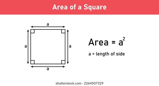 Area formula of square shapes. Area formulas for square 2d shapes. Vector illustration isolated on white background.