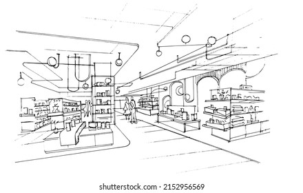 Area of general merchandise stores sketch drawing,Modern design,vector,2d illustration