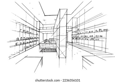 Area of general merchandise stores sketch drawing,Modern design,vector,2d illustration