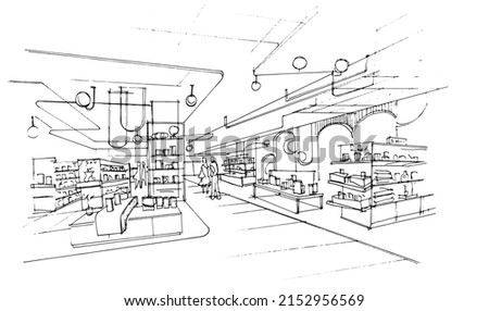 Area of general merchandise stores sketch drawing,Modern design,vector,2d illustration