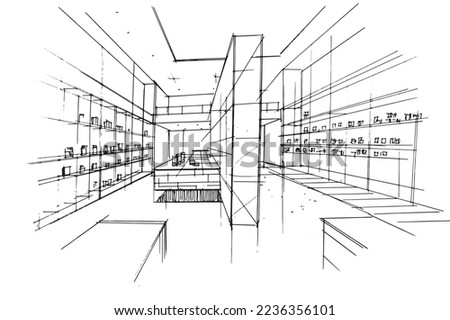 Area of general merchandise stores sketch drawing,Modern design,vector,2d illustration